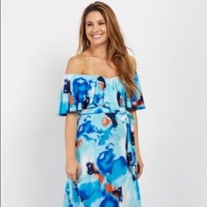 Pink Blush Maternity Aqua Abstract Ruffle Maxi